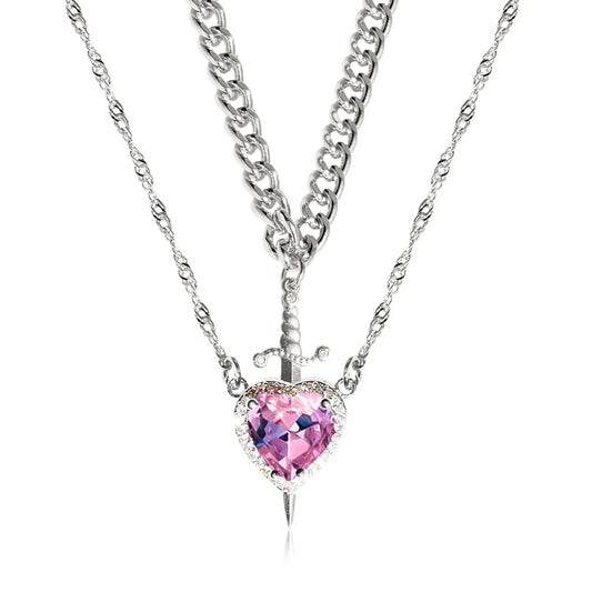 HEART AND SWORD PINK SILVER